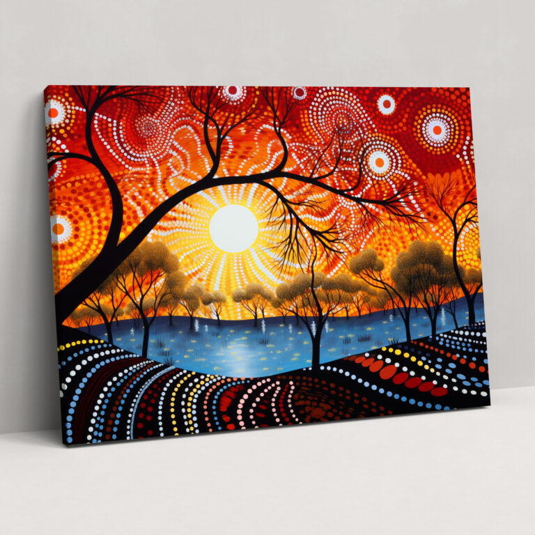 Aboriginal Dot Painting Wall Art - Aborginal, Wall Decoration, Vibrant Colors, Canvas