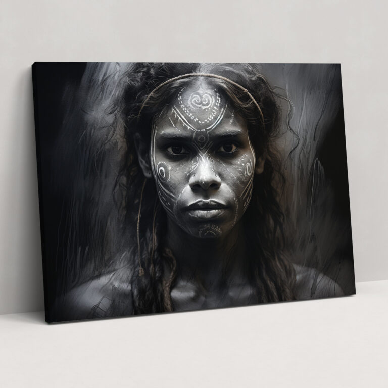 Aboriginal Woman Wall Art - Aborginal, Beauty, Charcoal Sketch, Traditional Body Paint