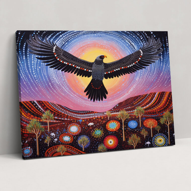 Aboriginal Canvas Print - Majestic Eagle In Colorful Desert Landscape - Aborginal, Canvas Print, Canvas, Home Decoration