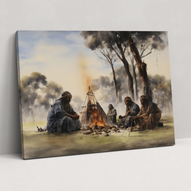 Aboriginal Wall Art - Group Of Aboriginal Elders Around Campfire - Aborginal, Traditional, Ancient Stories, Home Decoration