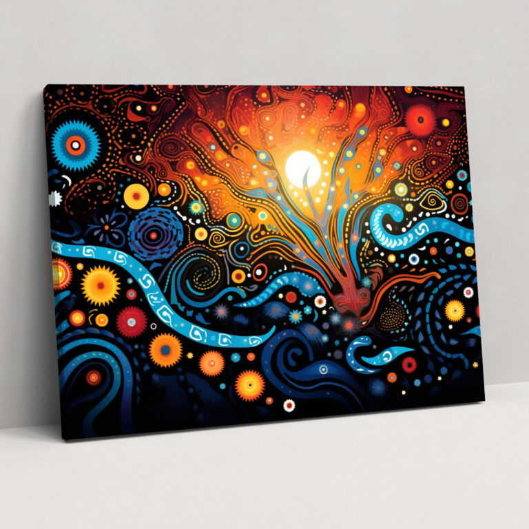 Aboriginal Canvas Print - Vibrant Dreamtime Scene - Aborginal, Wall Decoration, Aboriginal, Canvas
