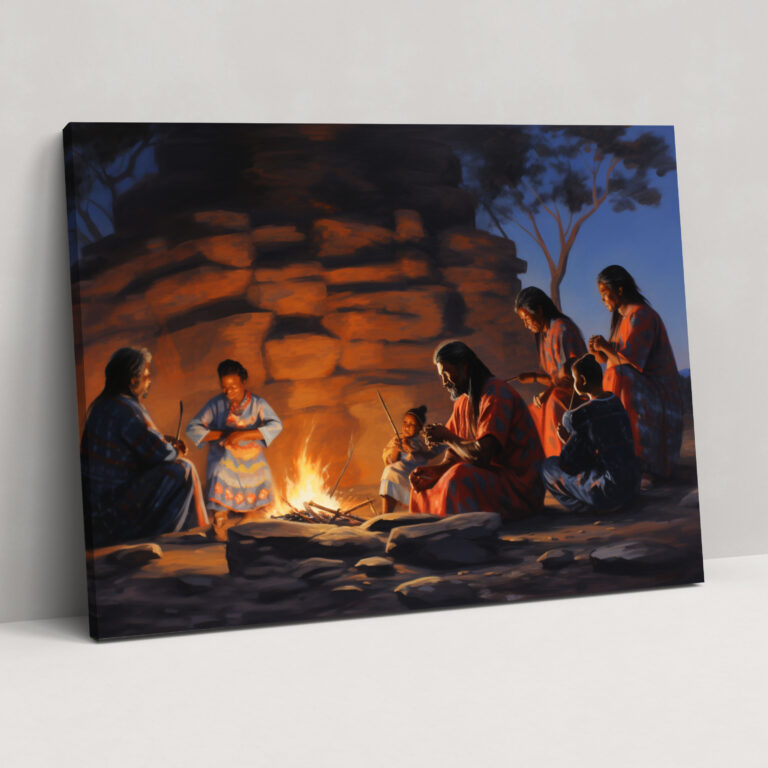 Aboriginal Wall Decoration - Family Gathering Around Campfire - Aborginal, Campfire, Sharing Stories, Wall Decoration