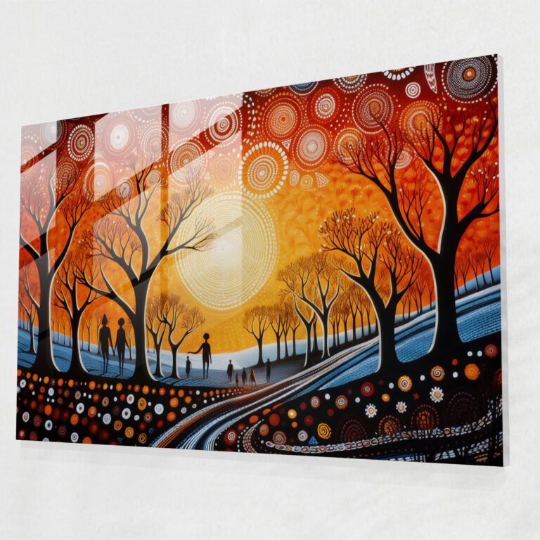 Aboriginal Dreamtime Glass Print - Aborginal, Glass Art, Vibrant, Ancient Storytelling