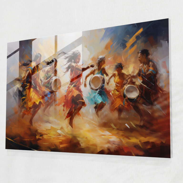 Aboriginal Dance Glass Print - Aborginal, Glass Wall Art, Glass Art, Vibrant Brushstrokes
