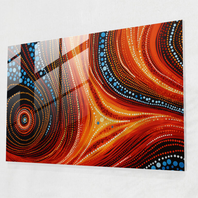 Aboriginal Glass Wall Art - Mesmerizing Dot Painting Pattern - Aborginal, Wall Decoration, Home Decoration, Dot Painting