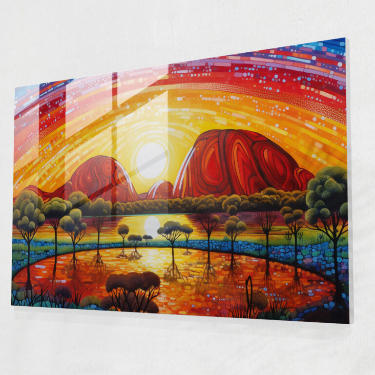 Aboriginal Glass Art - Breathtaking Uluru At Sunset Landscape - Aborginal, Landscape Painting, Uluru, Home Decoration