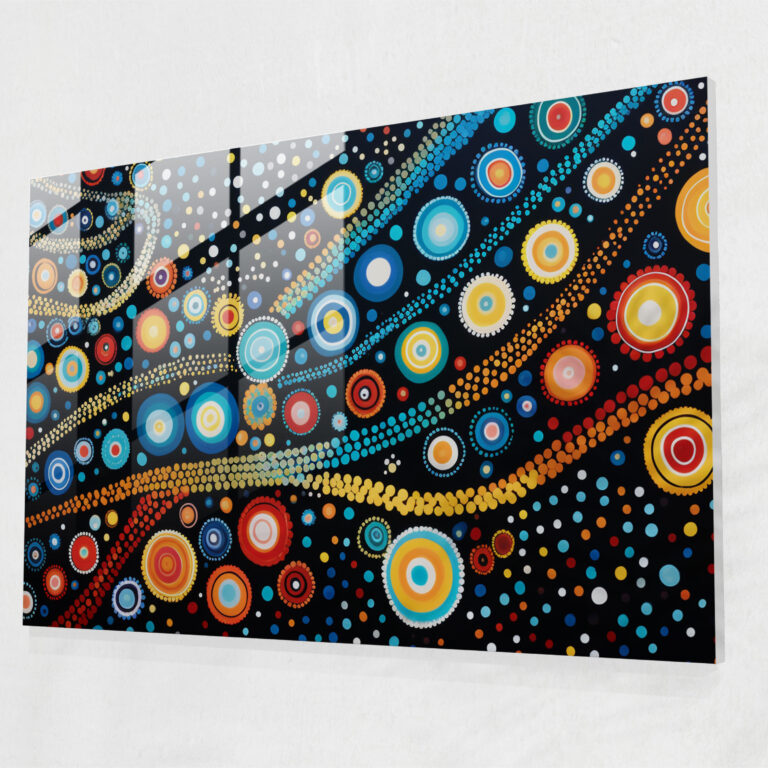 Aboriginal Fusion Glass Print - Traditional Dot Painting With Contemporary Design - Aborginal, Traditional Art, Contemporary Design, Glass Print