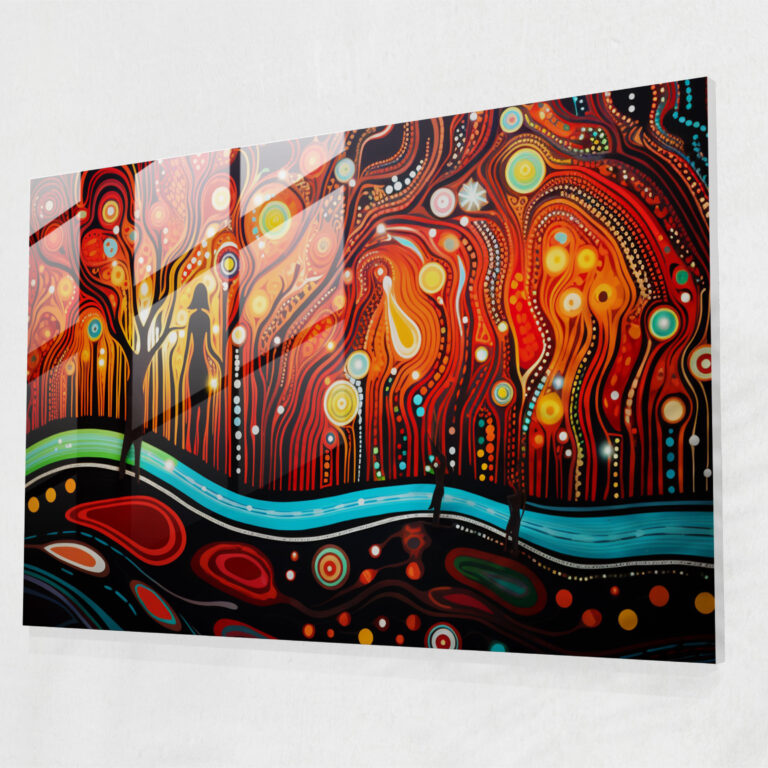 Dreamtime Spirits Glass Print - Intricate Aboriginal-Inspired Artwork - Aborginal, Spiritual Traditions, Mysticism, Glass Art