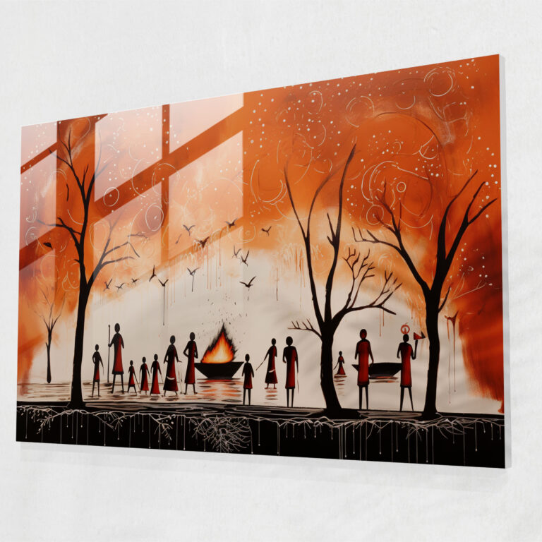 Cultural Ceremony Glass Wall Art - Contemporary Aboriginal-Inspired Representation - Aborginal, Glass Art, Aboriginal, Modern Art
