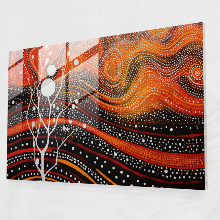 Contemporary Aboriginal Dot Painting Glass Print - Aborginal, Glass Art, Land, Contemporary