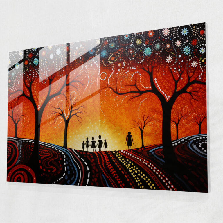 Aboriginal Glass Print - Dreamtime Story - Aborginal, Contemporary Artwork, Glass Print, Glass Art