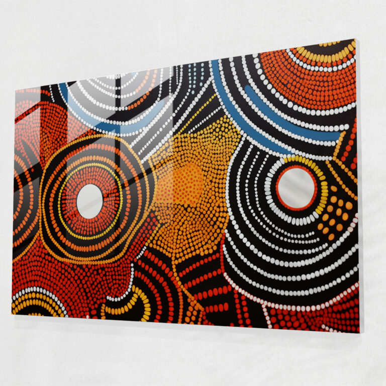 Aboriginal Glass Print - Geometric Fusion - Aborginal, Modernity, Tradition, Glass Wall Art