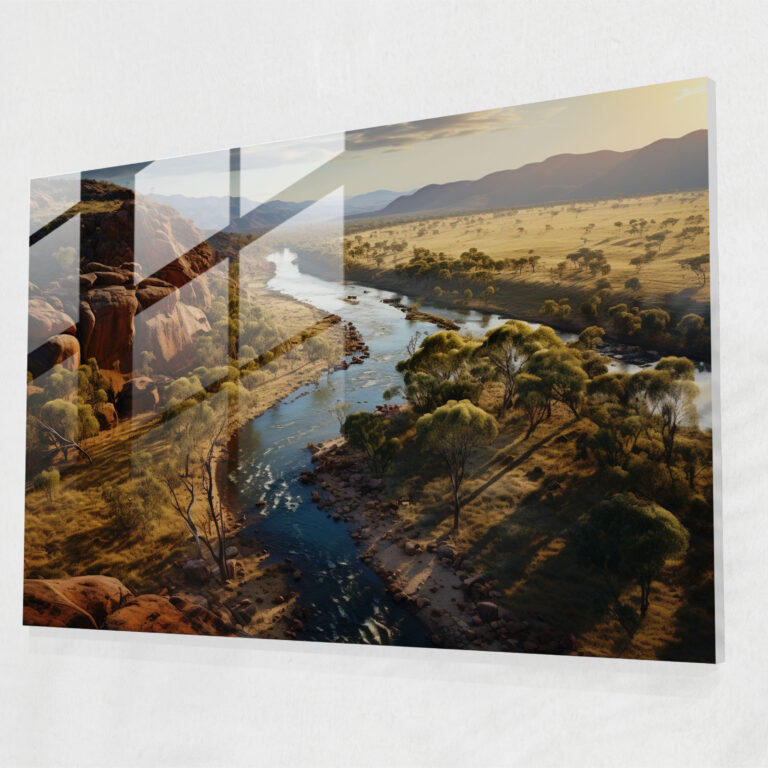 Aboriginal Glass Print - Serene Landscape - Aborginal, Wall Decoration, Ethereal Beauty, Glass Print