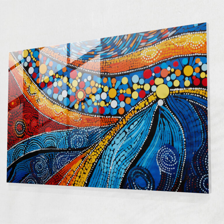 Aboriginal Glass Wall Art - Geometric Harmony - Aborginal, Wall Decoration, Glass Wall Art, Home Decoration
