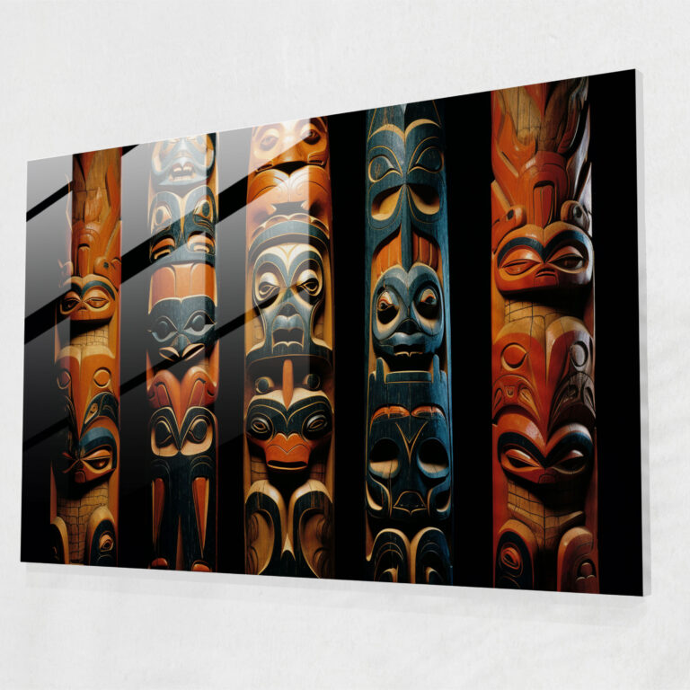 Aboriginal Glass Print: Totem Pole Carving - Aborginal, Modern Art, Wall Decoration, Glass Print