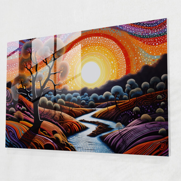 Aboriginal Glass Print: Surreal Landscape - Aborginal, Modern Art, Vivid Colors, Surreal Landscape