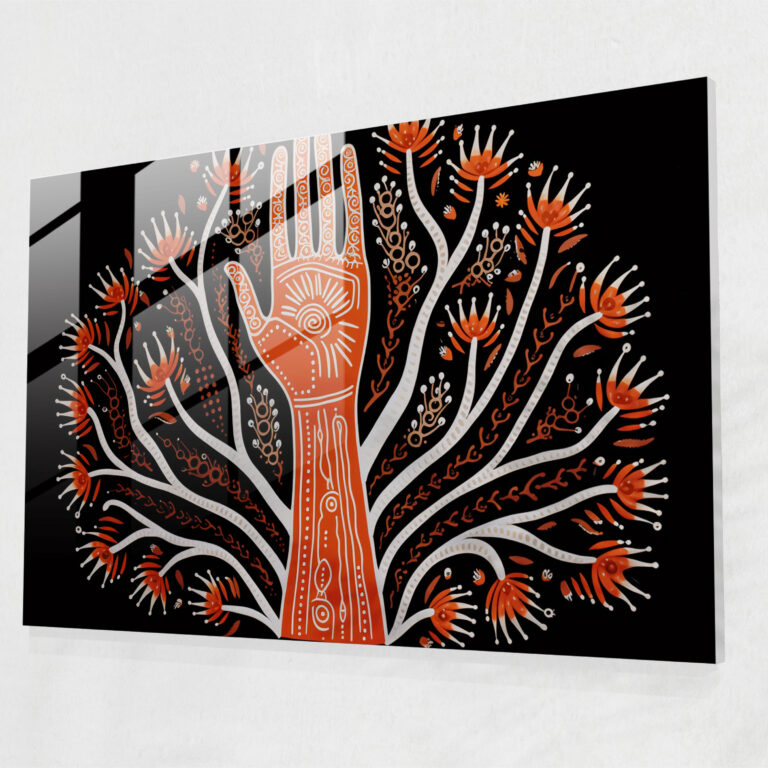 Aboriginal Glass Print: Unity Handprints - Aborginal, Modern Art, Wall Decoration, Glass Wall Art
