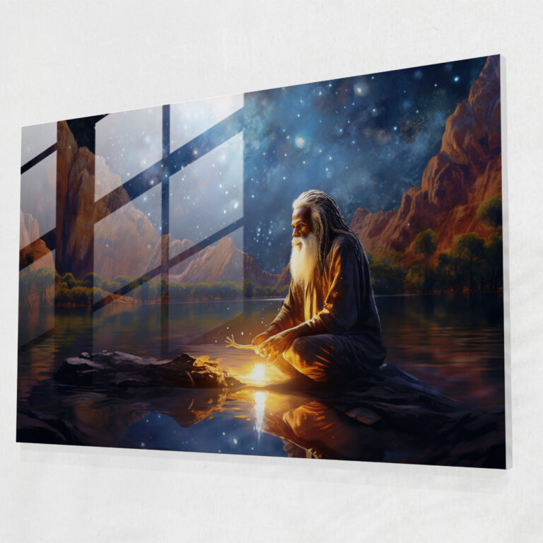 Aboriginal Glass Art: Starlit Tranquility - Aborginal, Starlit Night Sky, Wall Decoration, Aboriginal