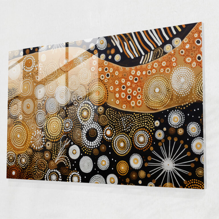 Aboriginal Glass Wall Art: Nature's Tapestry - Aborginal, Abstract, Aboriginal, Glass Wall Art