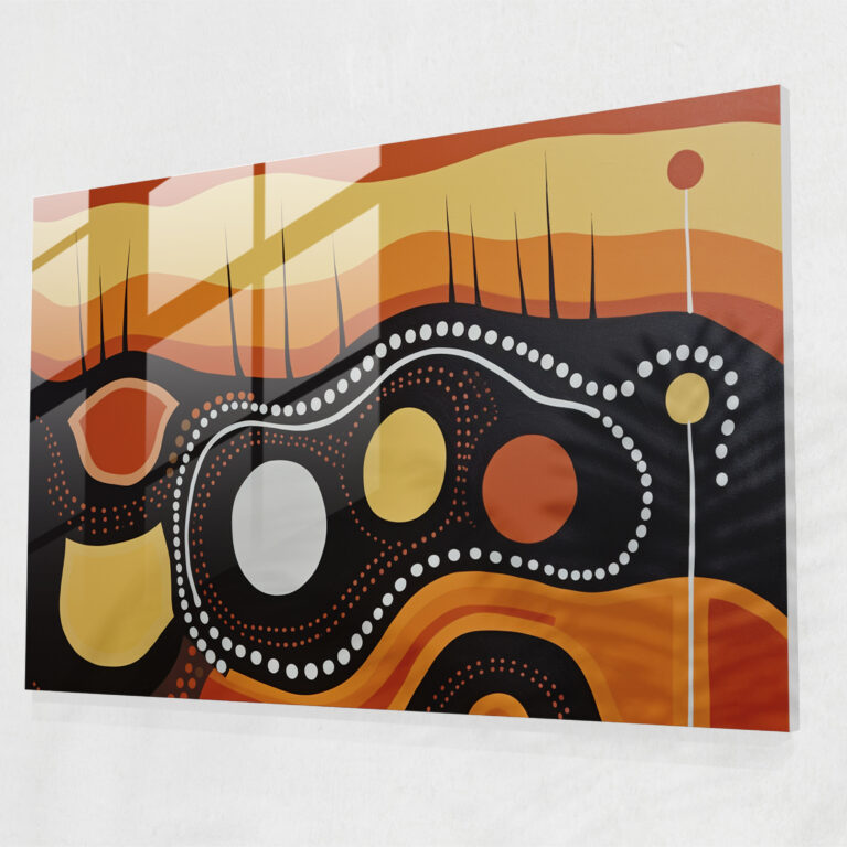 Aboriginal Glass Art: Timeless Wisdom - Aborginal, Glass Print, Home Decoration, Glass Wall Art