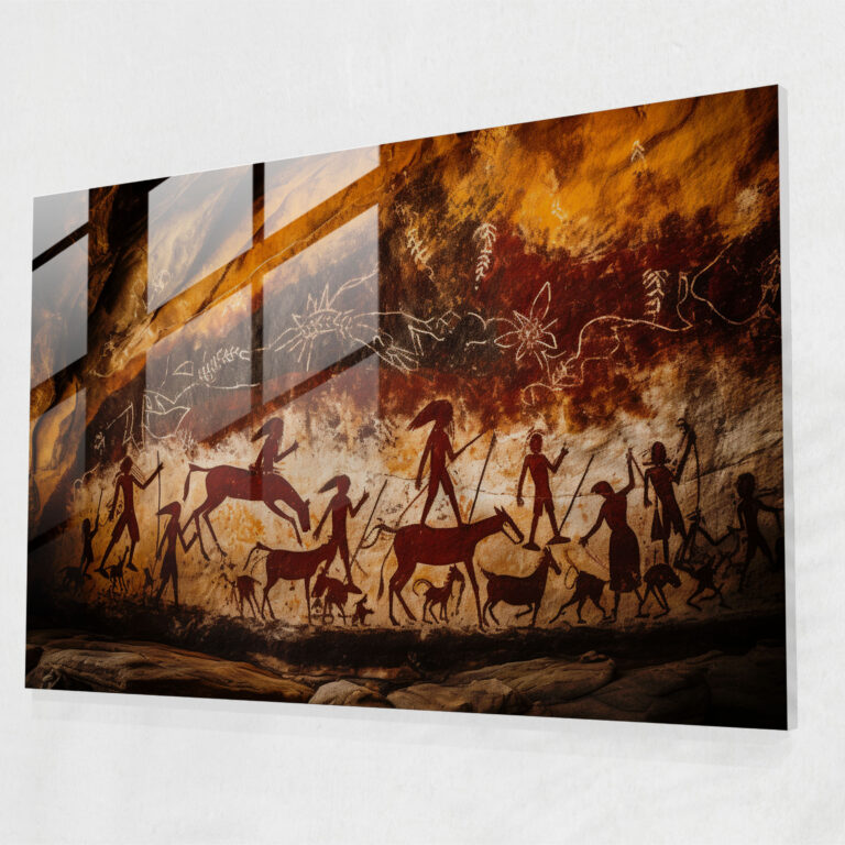 Aboriginal Rock Art Glass Wall Decoration - Aborginal, Aboriginal Heritage, Hunting Scene, Rock Art