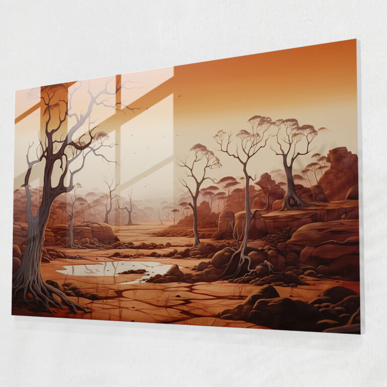 Aboriginal Landscape Glass Print - Aborginal, Glass Wall Art, Glass Print, Glass Art