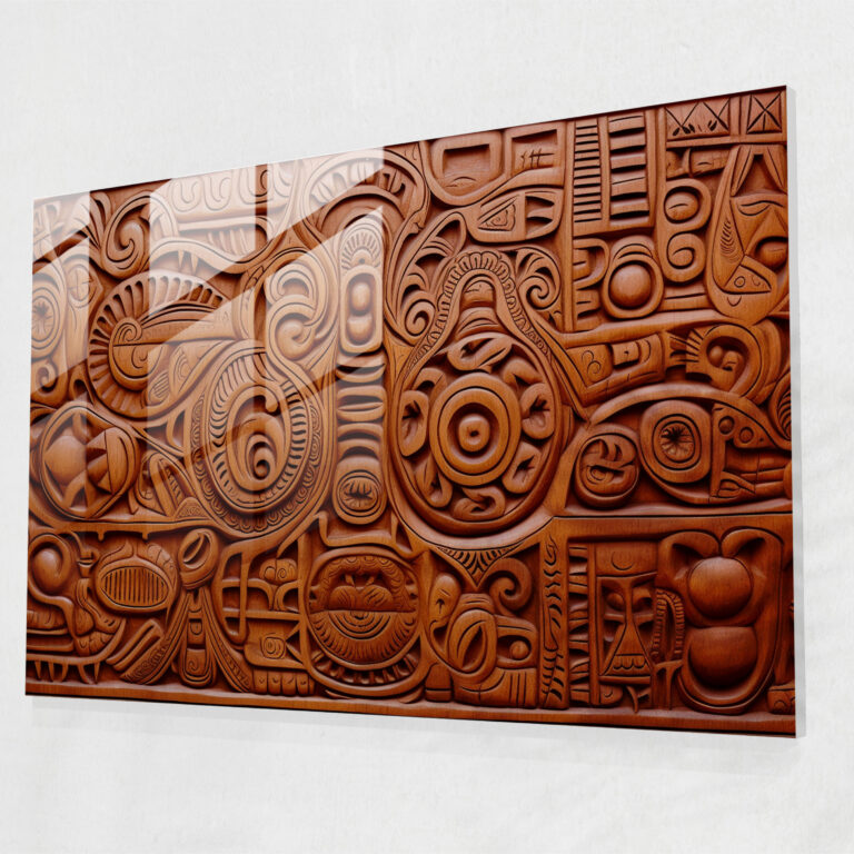 Traditional Aboriginal Wood Carving Glass Art - Aborginal, Wall Decoration, Indigenous People, Intricate Patterns