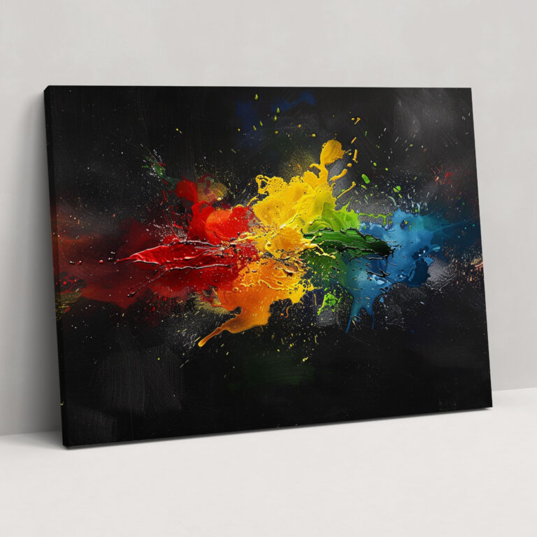 Colorful Splashes On Black Abstract Art Canvas Print - Abstract Art, Abstract Art, Canvas, Canvas Print