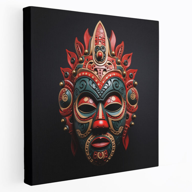 Indigenous Ceremonial Mask Canvas Print - Spiritual Wall Art - Aboriginal, Canvas Wall Art, Vibrant Tribal Patterns, Wall Art