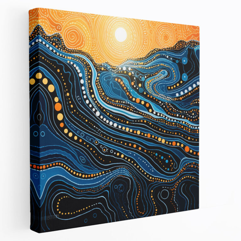 Contemporary Aboriginal-Inspired Canvas Print - Aboriginal, Canvas, Water, Abstract Representation
