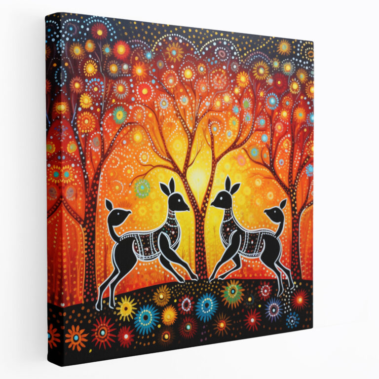 Aboriginal Dot Painting Canvas Print - Aboriginal, Kangaroos, Canvas Wall Art, Wall Decoration
