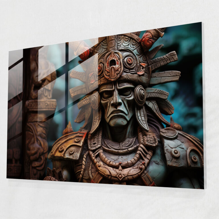 Home Decoration - Ancient Weapons - Ancient Weapons, Mayan Warrior, Glass Print, Stone Club