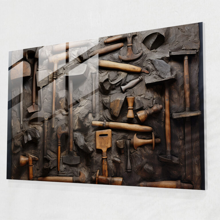 Abstract War Hammers Glass Print - Ancient Weapons, Glass Art, Home Decoration, Modern Art