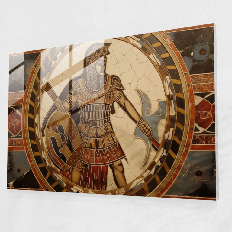 Ancient Weapons Glass Print - Ancient Weapons, Spear, Shield, Hoplite Warrior