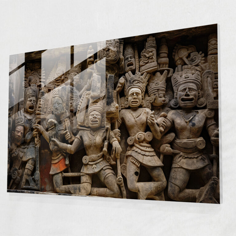 Mayan Weapons Glass Print - Ancient Weapons, Mayan Stone Carvings, Modern Art, Glass Wall Art