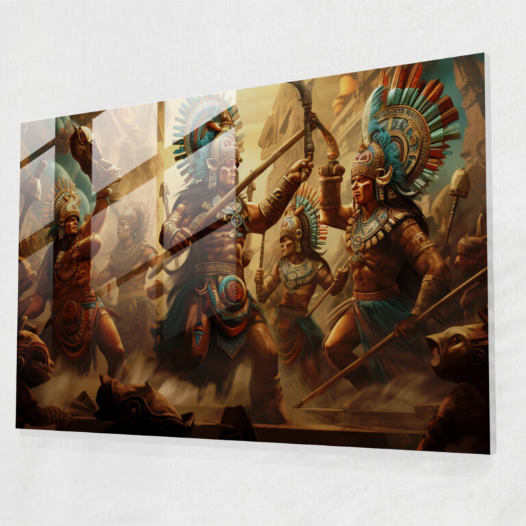 Aztec Weapons Glass Print - Ancient Weapons, Warriors, Wall Decoration, Glass Art
