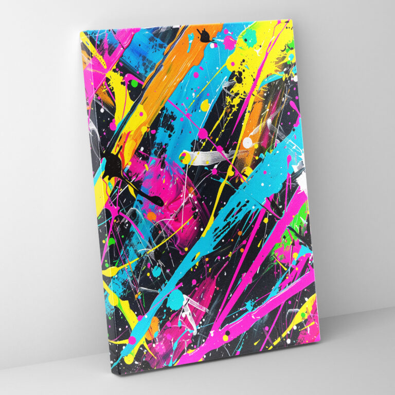 Neon Burst Action Painting Wall Art - Action Painting, Canvas Wall Art, Canvas, Home Decoration