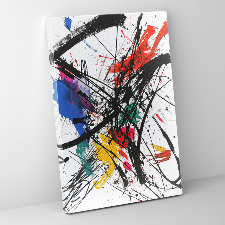 Action Painting Wall Art: Black Lines And Colorful Splashes - Action Painting, Wall Art, Home Decoration, Canvas