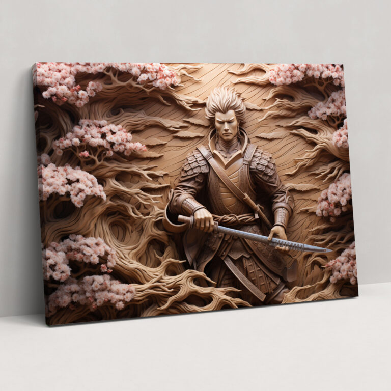 Ancient Weapons Canvas Print - Samurai Warrior With Katana - Ancient Weapons, Wall Decoration, Cherry Blossom Trees, Wall Art