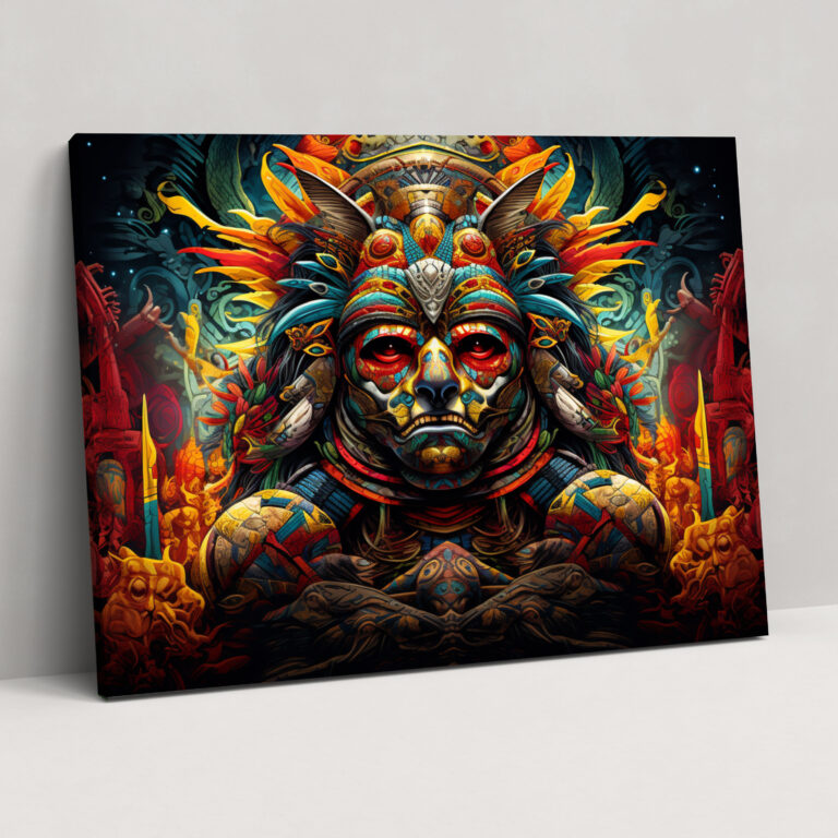 Ancient Weapons Canvas Print - Aztec Jaguar Warrior With Maquahuitl - Ancient Weapons, Canvas Wall Art, Aztec Engravings, Jaguar Warrior