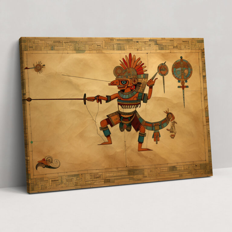 Ancient Weapons Wall Art - Incan Slingshot Warrior - Ancient Weapons, Wall Art, Incan Drawings, Canvas