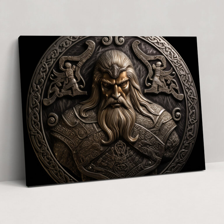 Ancient Weapons Wall Art - Viking Warrior With Axe - Ancient Weapons, Ancient Weapons, Wall Art, Engraved Metal Shield