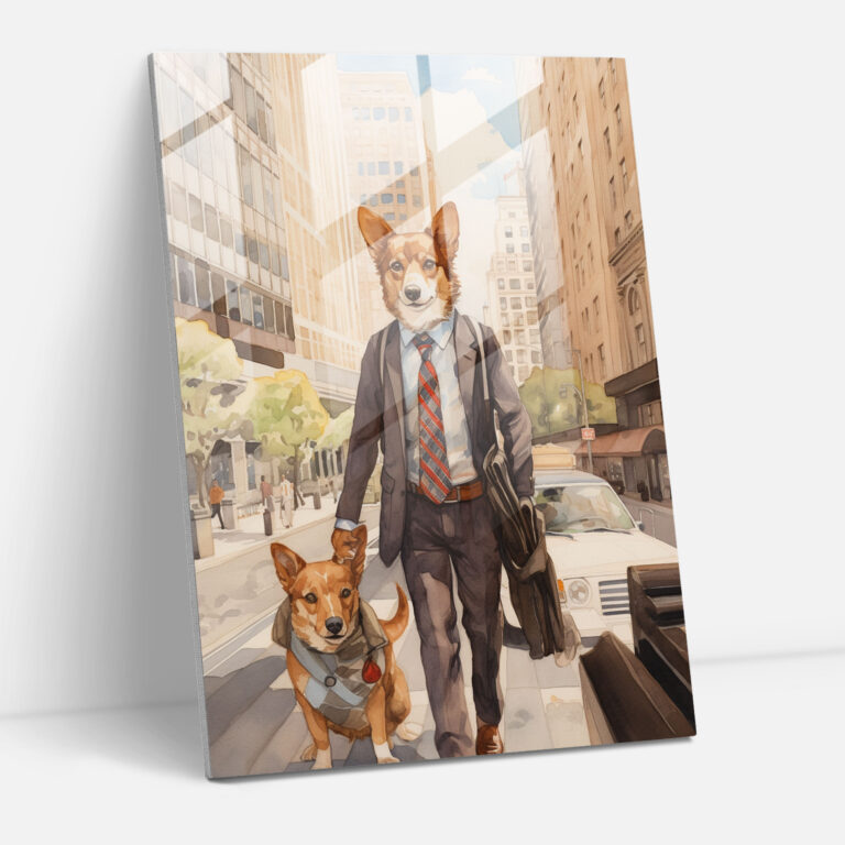 Whimsical Watercolor Glass Print - Dog In Suit - Animals Dressed Like Humans, Glass Art, Animals Dressed Like Humans, Wall Decoration