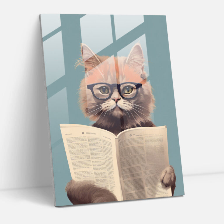 Minimalist Glass Wall Art - Cat With Glasses - Animals Dressed Like Humans, Glass Wall Art, Animals Dressed Like Humans, Glass Art