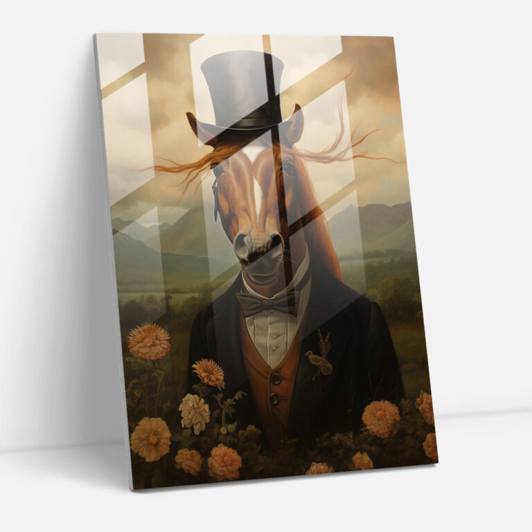 Classic Oil Painting Glass Print - Horse In Top Hat - Animals Dressed Like Humans, Glass Print, Wall Decoration, Horse In Top Hat