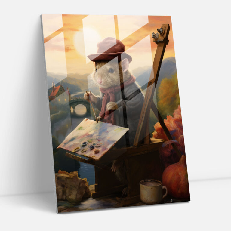 Impressionist Glass Print - Pig With Beret - Animals Dressed Like Humans, Glass Print, Pig With Beret, Animals Dressed Like Humans