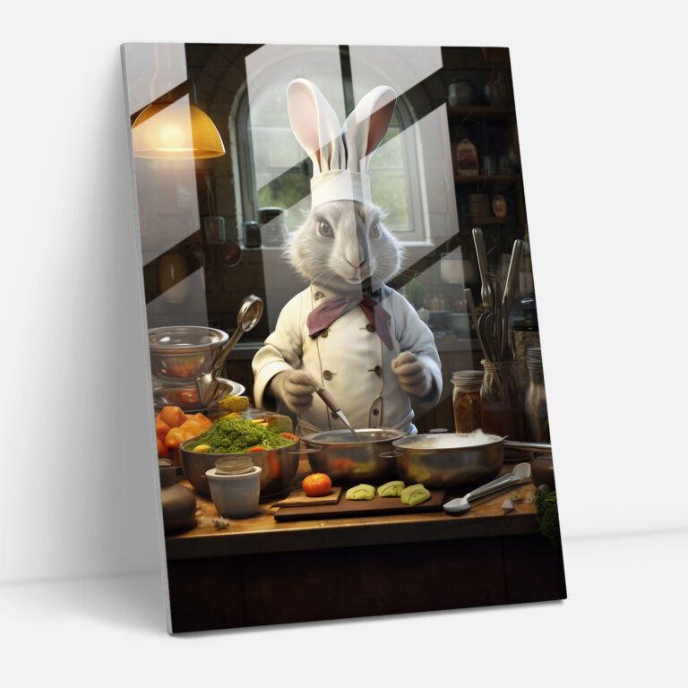 Animals Dressed Like Humans Glass Wall Art - Digital Illustration - Animals Dressed Like Humans, Rabbit Chef, Modern Art, Digital Illustration