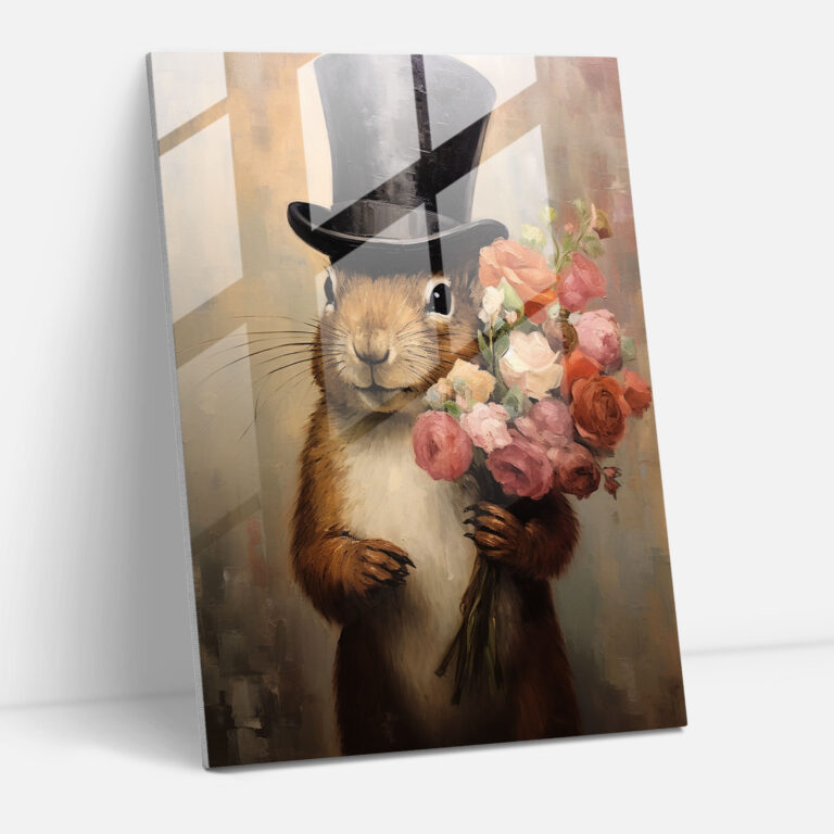 Animals Dressed Like Humans Glass Print - Impressionist Painting - Animals Dressed Like Humans, Squirrel In Bowler Hat, Animals Dressed Like Humans, Impressionist Painting