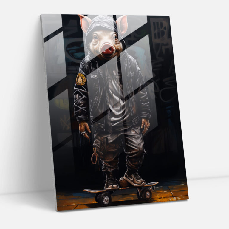 Animals Dressed Like Humans Glass Wall Art - Graffiti Art - Animals Dressed Like Humans, Holding Skateboard, Wall Decoration, Glass Print