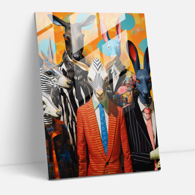 Animals Dressed Like Humans Glass Print - Animals Dressed Like Humans, Wall Decoration, Abstract Collage, Glass Print